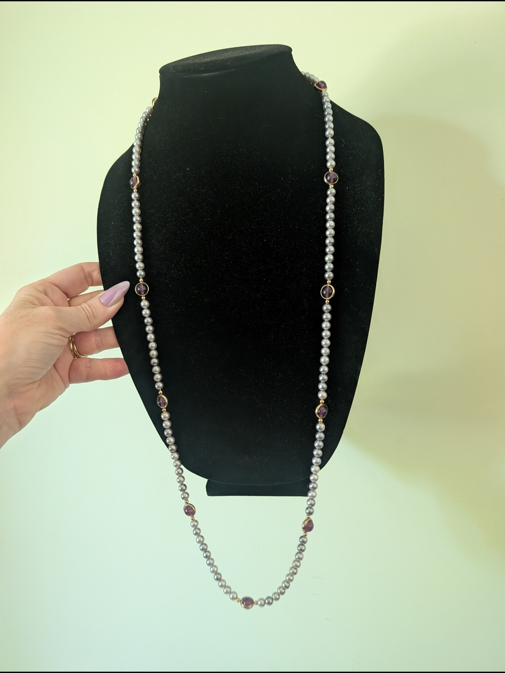 Classic Pearl and Garnet Station Necklace - Women's Jewelry - Picture 8 of 10